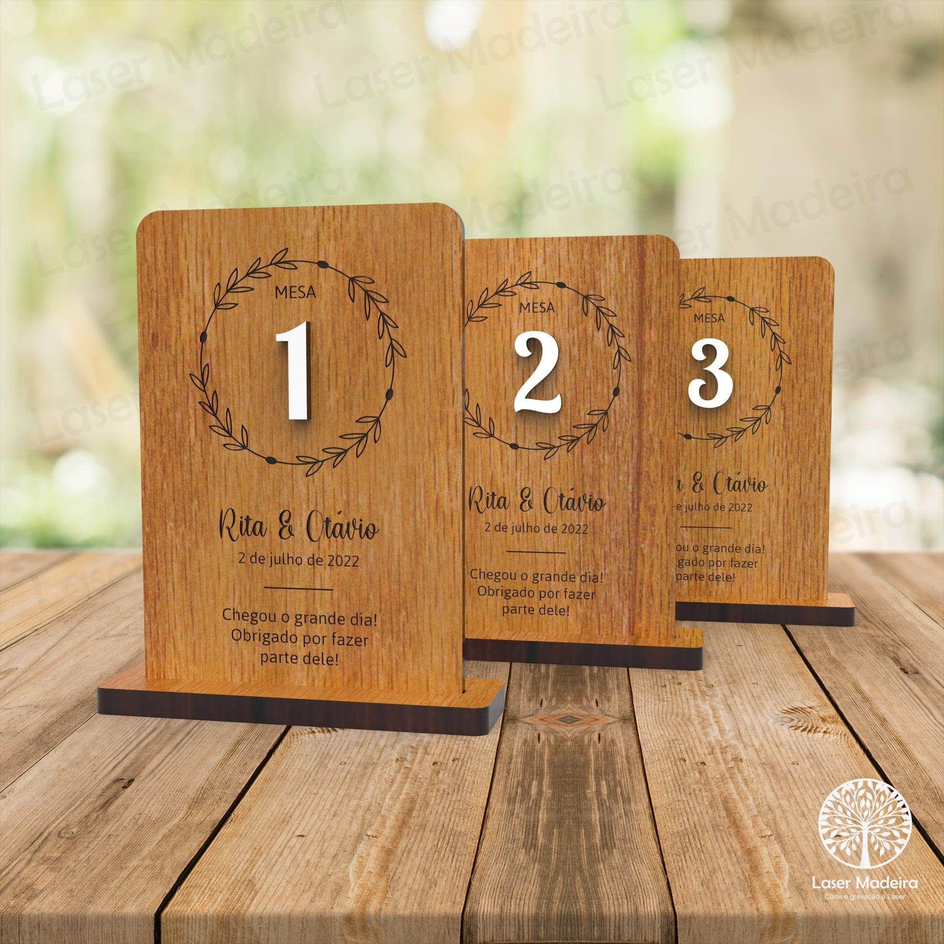 Marcador de Mesa - Retangular - Laser Madeira